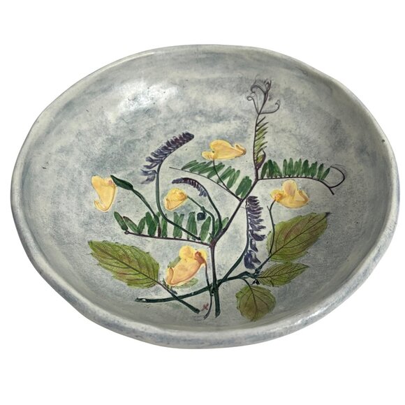 SALT MARSH Pottery Bowl Dish Wall Hanging Flowers Vetch/Jewelweed Signed EUC - Picture 1 of 7